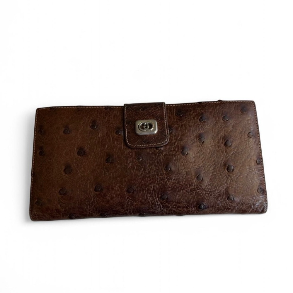 Authentic Vintage Gucci Brown Ostrich Leather Long Wallet/Check book